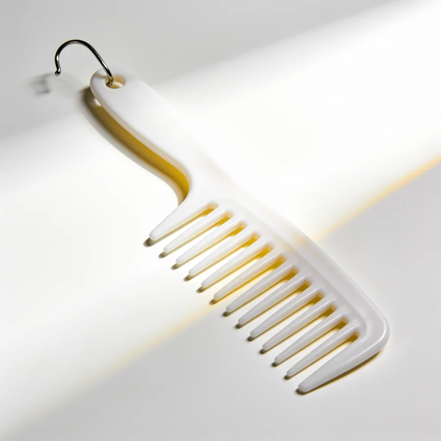 Handled Shower Comb in White with golden handle